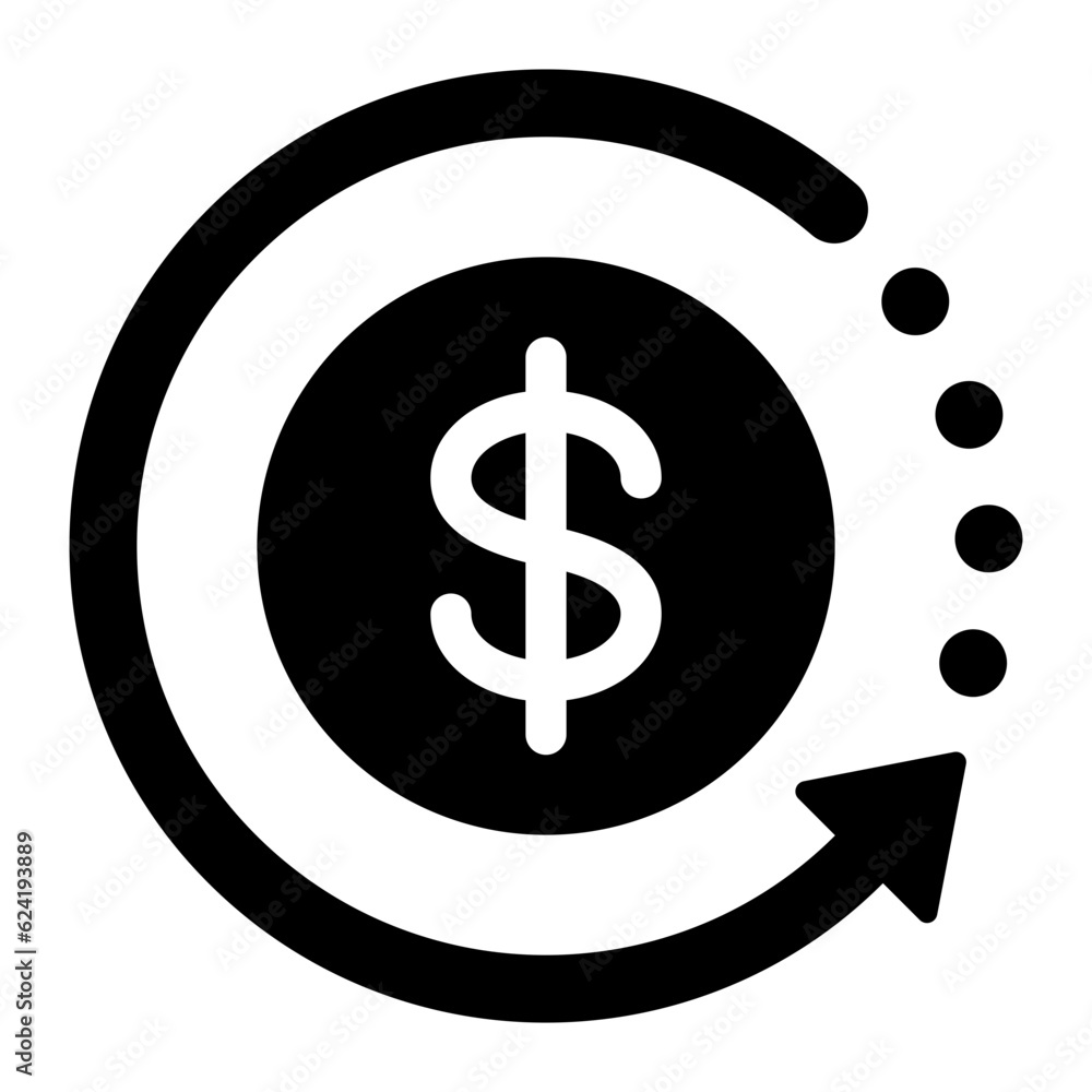 Poster black round money back refund investment icon, financial repeat arrow flat design vector pictogram, 