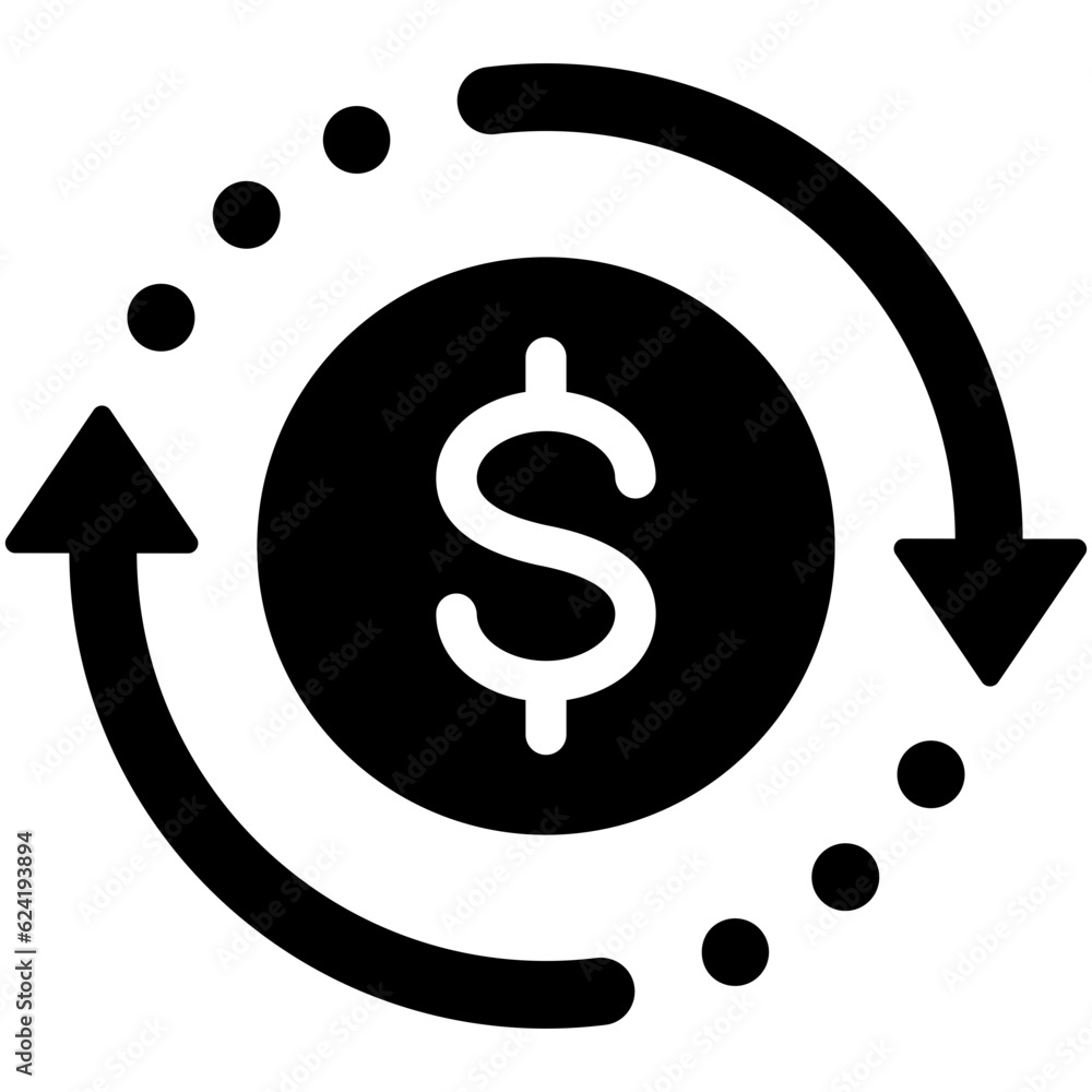 Poster black round money transfer icon, simple arrow financial dbusiness sale flat design vector pictogram,