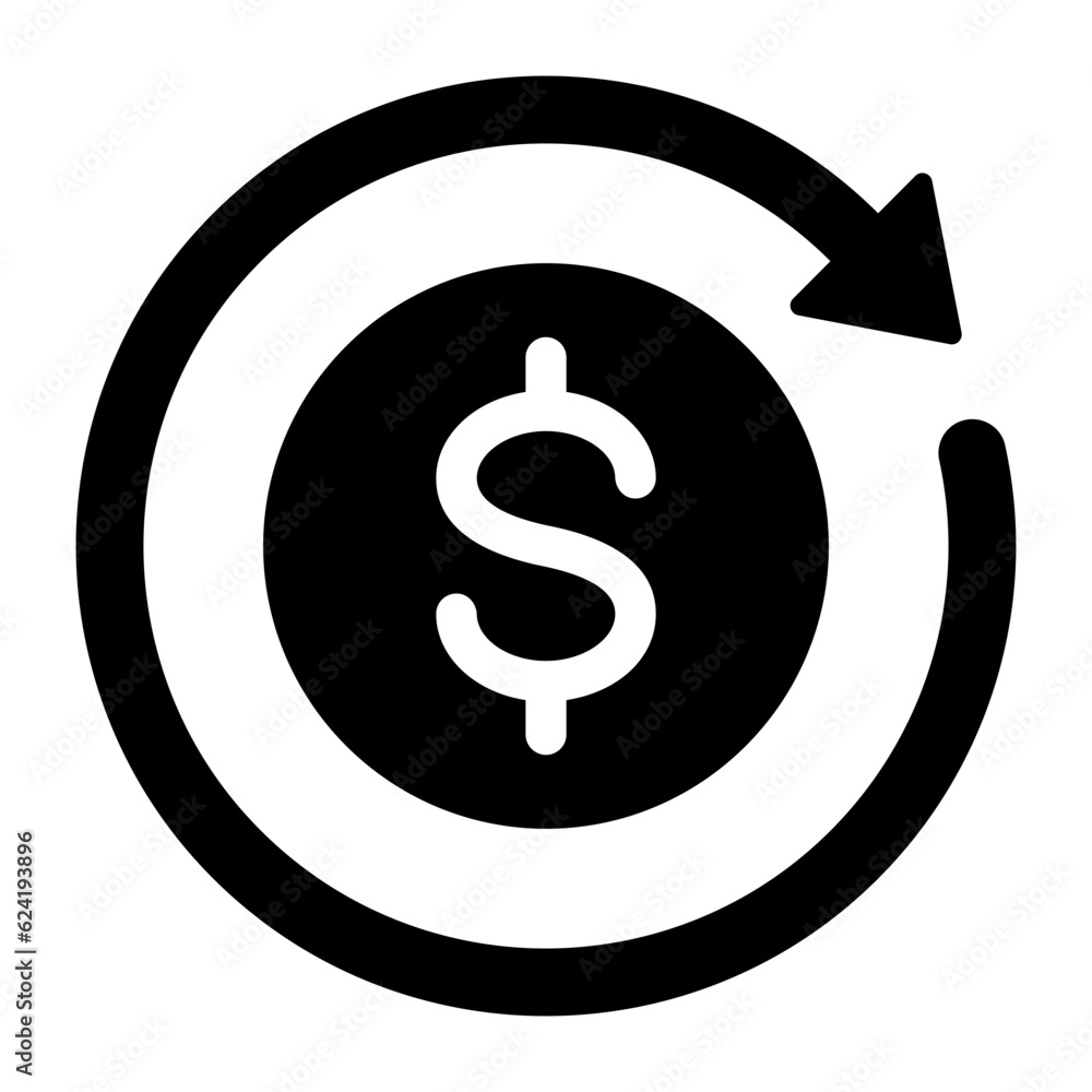 Poster black round money transfer icon, financial arrow revolved usd $ sale flat design vector pictogram, i