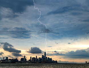 Lightning strike over Lower Manhattan in Daytime storm