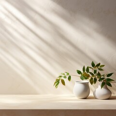 Warm studio background with plant for product placement