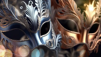 Elegant golden masquerade mask subtle animated image motion background seamless looping for party video background, event costume ball dance holiday New Years Mardi Gras Carnival sparkling lights