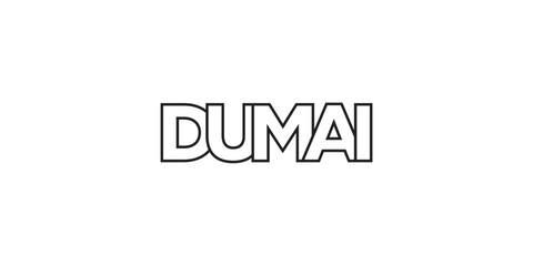 Dumai in the Indonesia emblem. The design features a geometric style, vector illustration with bold typography in a modern font. The graphic slogan lettering.