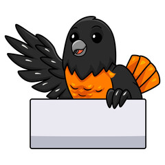 Cute baltimore oriole bird cartoon waving hand