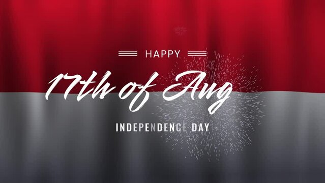 Independence day celebration animation of indonesia, text 17th august with waving indonesia flag background. can be used for news, advertisements, banners, holiday anniversaries.