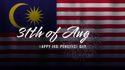 Independence day celebration animation of malaysia, text 31th august with waving malaysia flag background. can be used for news, advertisements, banners, holiday anniversaries.