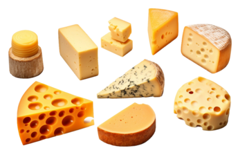 Collection of Cheese Varieties. isolated object, transparent background