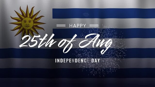 Independence day celebration animation of uruguay, text 25th august with waving uruguay flag background. can be used for news, advertisements, banners, holiday anniversaries.