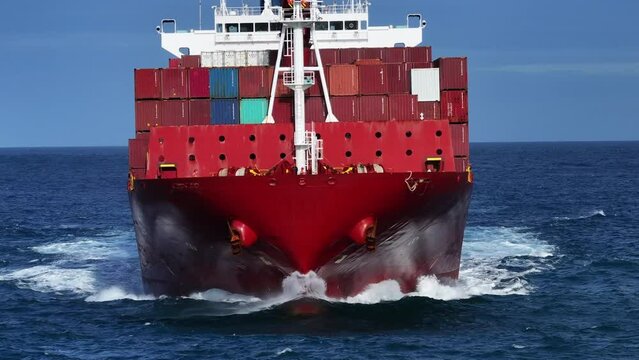 A cargo ship coming at camera