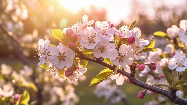 pink cherry blossom HD 8K wallpaper Stock Photographic Image
