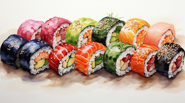 sushi on a plate HD 8K wallpaper Stock Photographic Image
