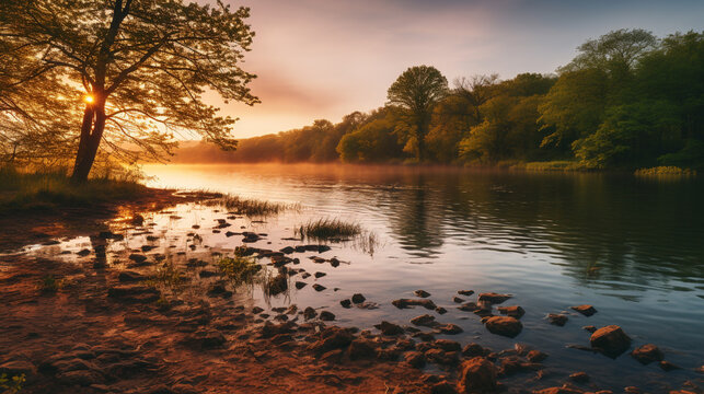 morning on the river HD 8K wallpaper Stock Photographic Image
