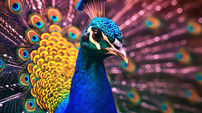peacock with feathers HD 8K wallpaper Stock Photographic Image