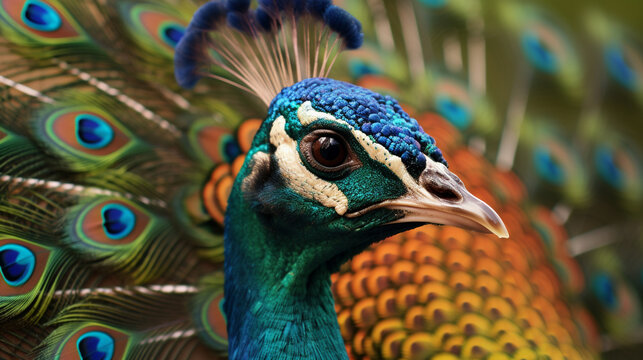 close up of peacock HD 8K wallpaper Stock Photographic Image
