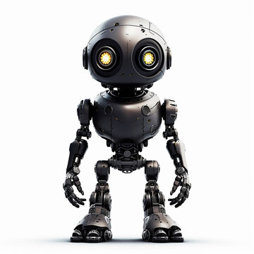 Black robot, isolated on solid white background. 