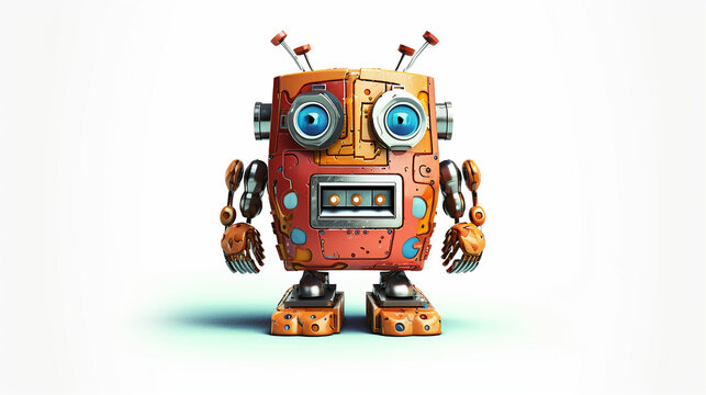 Colorful robot, isolated, on solid white background. 