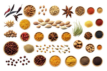 Collection of Exotic Spices. isolated object, transparent background © dataimasu