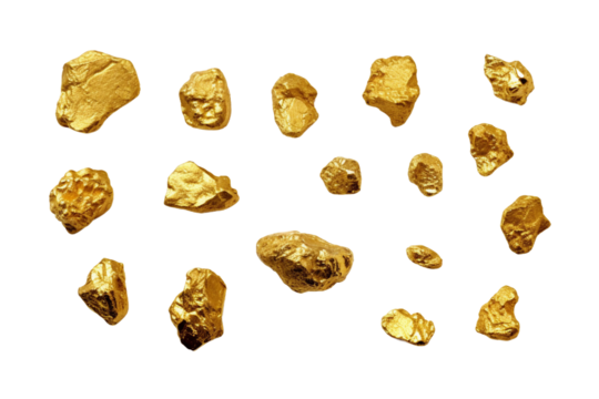 Collection of Gold Nuggets . isolated object, transparent background