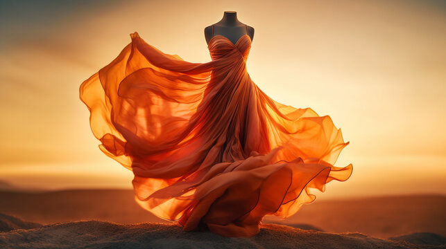 orange dress on the beach  HD 8K wallpaper Stock Photographic Image