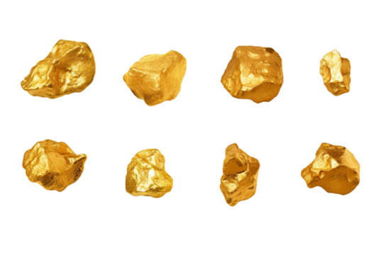 Collection of Gold Nuggets . isolated object, transparent background
