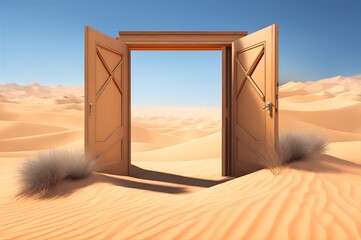 Opened door in desert