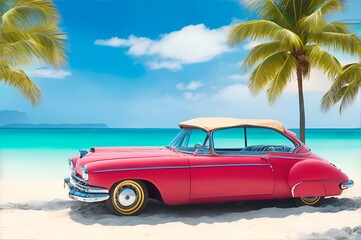 Honeymoon car on beach