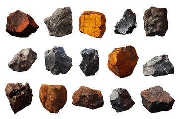 Collection of Iron Ore. isolated object, transparent background