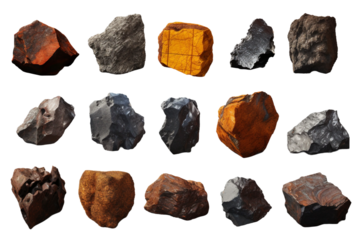 Collection of Iron Ore. isolated object, transparent background