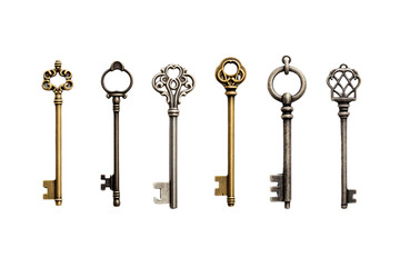 Fototapeta na wymiar Collection of Keys. isolated object, transparent background