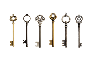 Collection of Keys. isolated object, transparent background