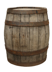 Obraz premium One wooden barrel with metal hoops isolated on white