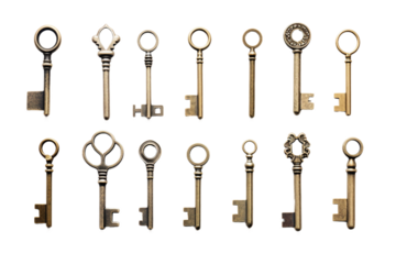 Collection of Keys. isolated object, transparent background
