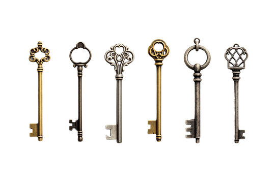 Collection of Keys. isolated object, transparent background