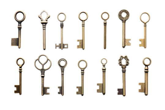 Collection of Keys. isolated object, transparent background