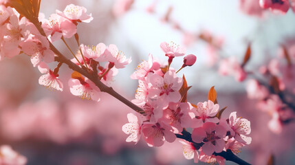 Springtime pink cherry blossoms. drawing illustration artwork design. Generative AI