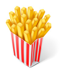 Fried chips in paper bag isolated on white background. PNG Illustration