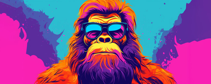 Cool bigfoot pop art portrait banner. Generative AI