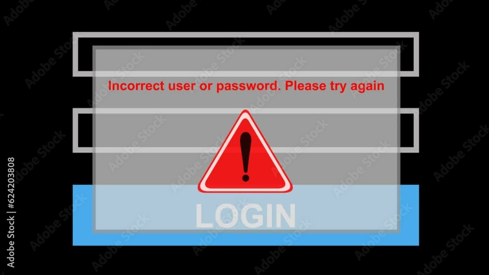 Poster video animation icon incorrect user and password logiin. on a transparent background with zero alpha