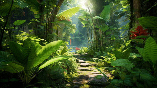 tropical forest in the jungle HD 8K wallpaper Stock Photographic Image