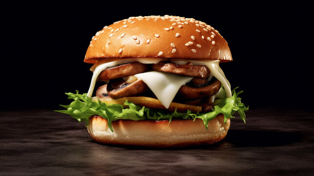 hamburger on black background  HD 8K wallpaper Stock Photographic Image