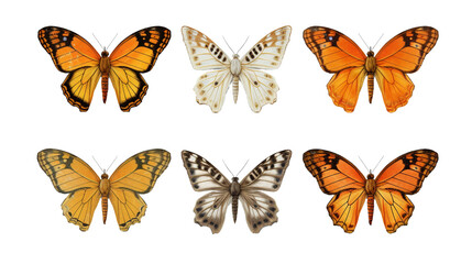 Collection of Painted Lady butterfly wings. isolated object, transparent background - obrazy, fototapety, plakaty
