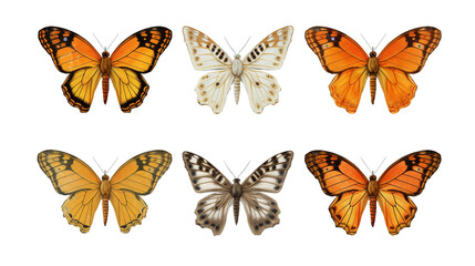 Collection of Painted Lady butterfly wings. isolated object, transparent background