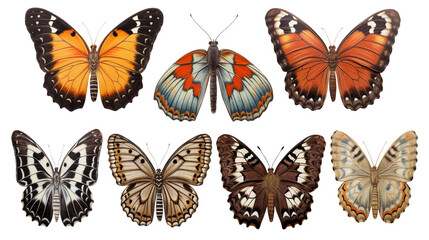 Collection of Painted Lady butterfly wings. isolated object, transparent background