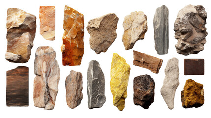 Collection of sedimentary rocks. isolated object, transparent background - obrazy, fototapety, plakaty