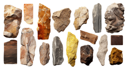 Collection of sedimentary rocks. isolated object, transparent background