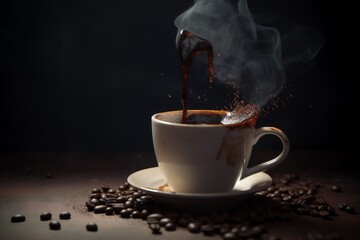 mug espresso morning bean cafe breakfast brown cup aroma drink. Generative AI.
