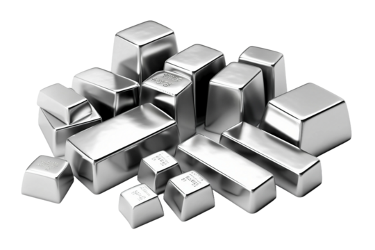 Collection of Silver Bars. isolated object, transparent background