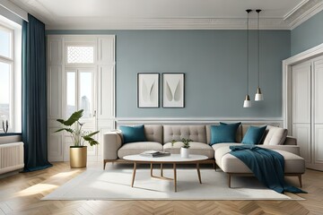 Fototapeta premium Scandinavian style living room interior. 3d rendering.
