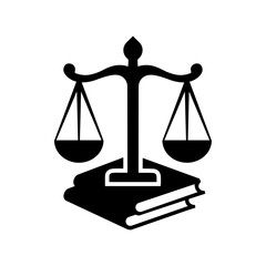 Law icon. Law firm logo design. Justice balance scale and book combination Attorney, legal, judicial council, Law court logo and icon design vector, black and white.