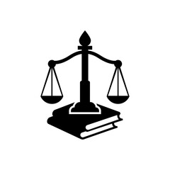 Law icon. Law firm logo design. Justice balance scale. Attorney, legal, judicial council, Law court logo and icon design vector, black and white.